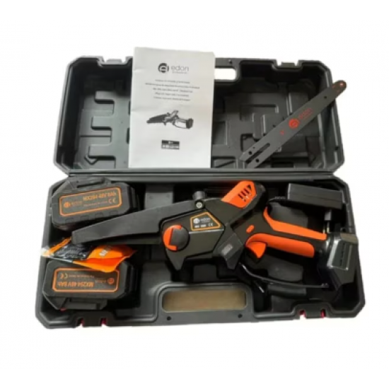 Fierastrau de mana pe acumulatori Edon Profesional 48V, 8Ah, Lama 25cm, Afisaj LCD, Ungere lant, 2 acumulatori, 2 lanturi, Incarcator, Geanta de transport MX294
