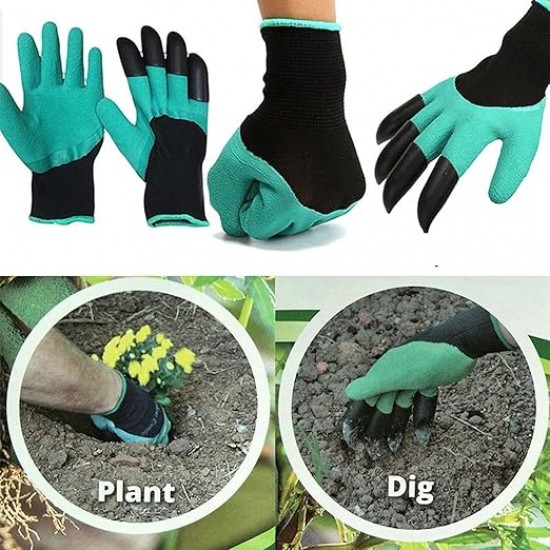 Manusi protectie, model cu 4 gheare pentru sapat, verde cu negru MX1032